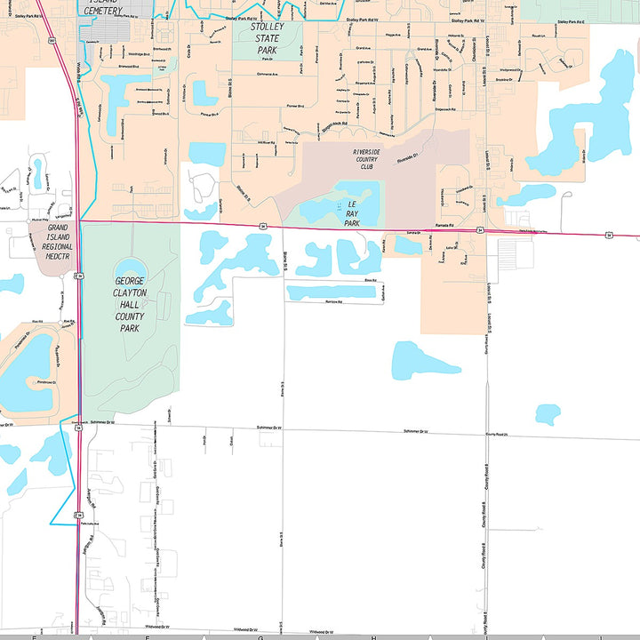 Premium Style Wall Map of Grand Island, NE
