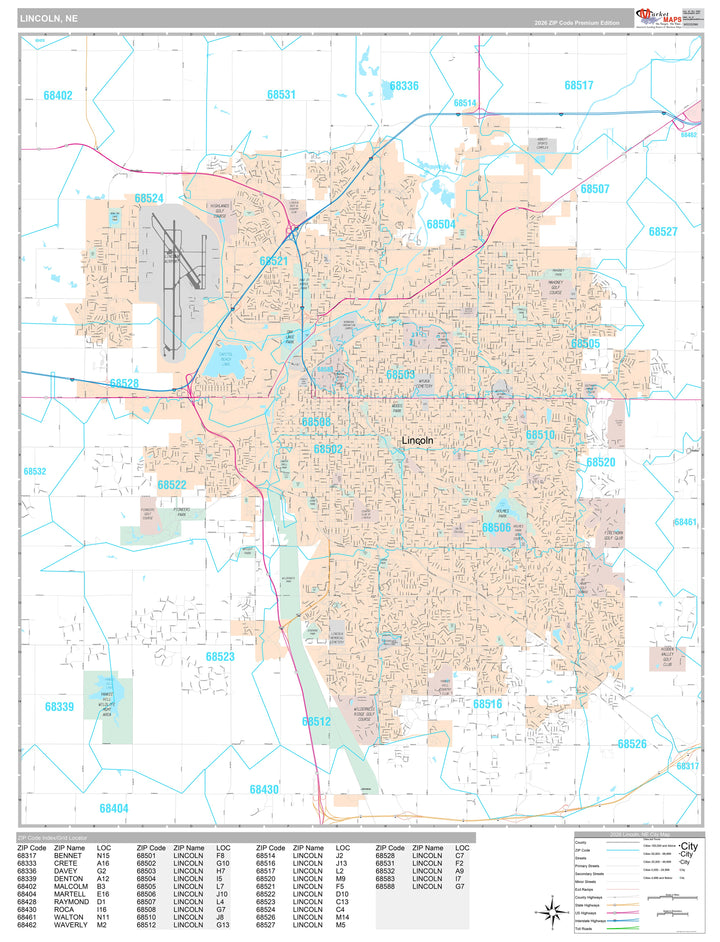 Premium Style Wall Map of Lincoln NE