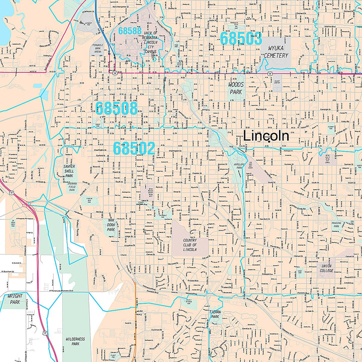 Premium Style Wall Map of Lincoln NE