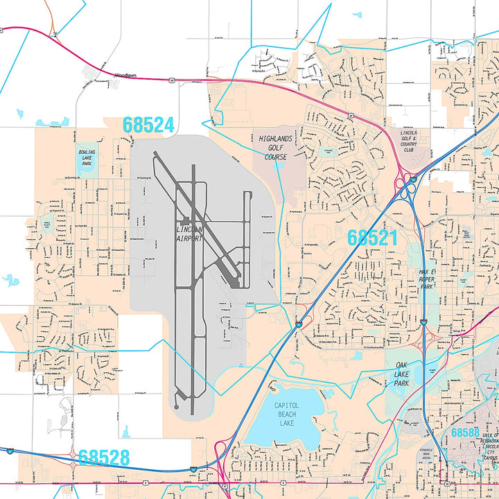 Premium Style Wall Map of Lincoln NE