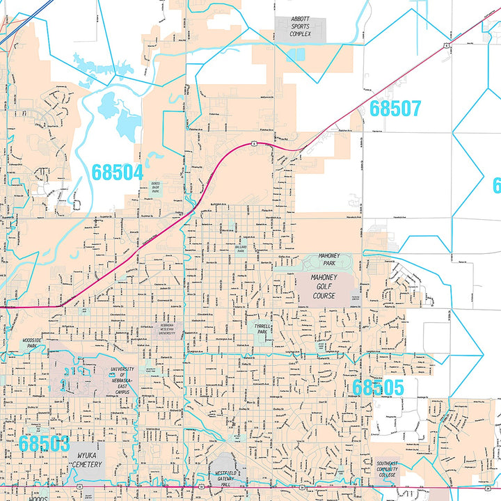 Premium Style Wall Map of Lincoln NE