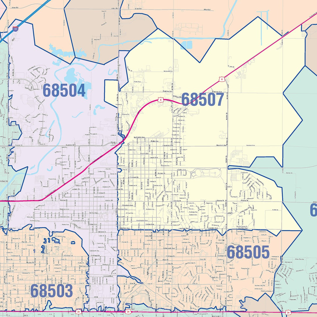 Colorcast Zip Code Style Wall Map of Lincoln, NE – American Map Store
