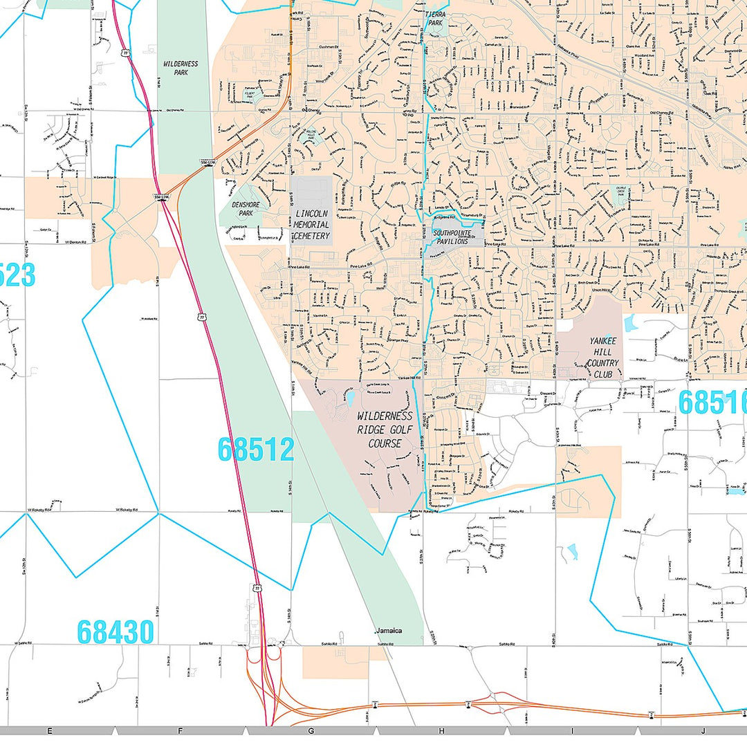 Premium Style Wall Map of Lincoln NE