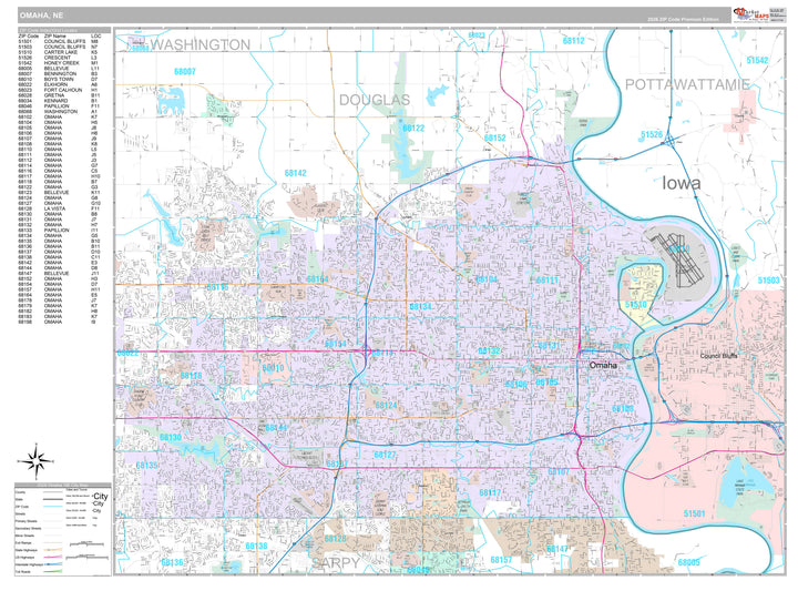 Premium Style Wall Map of Omaha NE