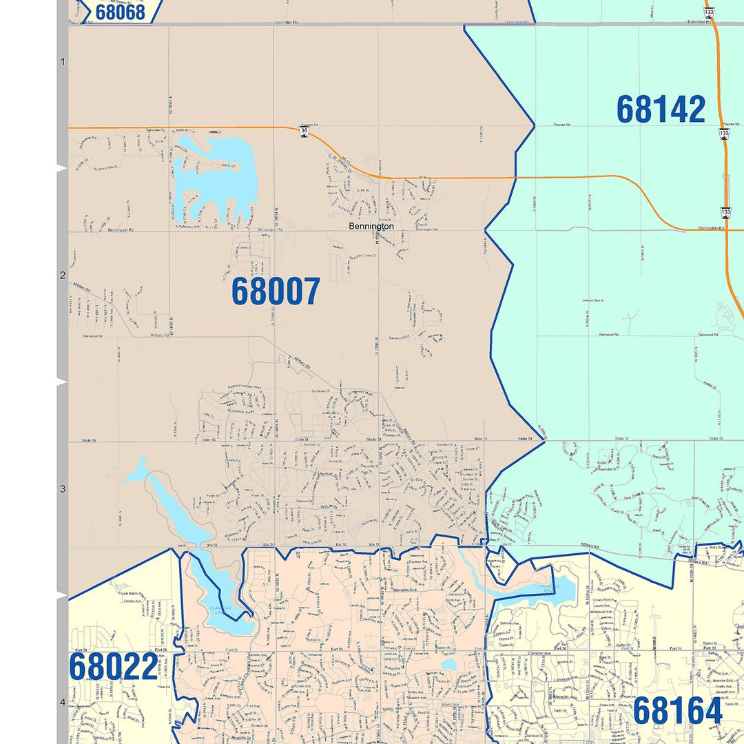 Colorcast Zip Code Style Wall Map of Omaha, NE – American Map Store