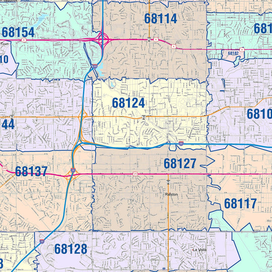 Colorcast Zip Code Style Wall Map of Omaha, NE – American Map Store