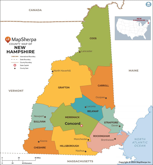New Hampshire Counties Map