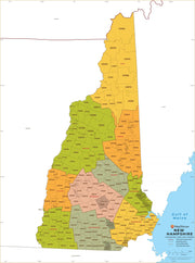New Hampshire Zip Code Mao with Counties