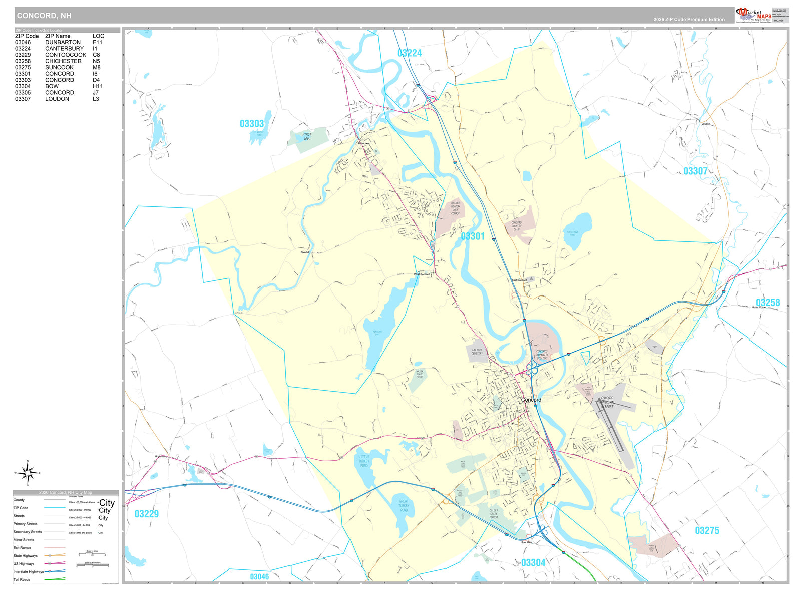 Premium Style Wall Map of Concord, NH