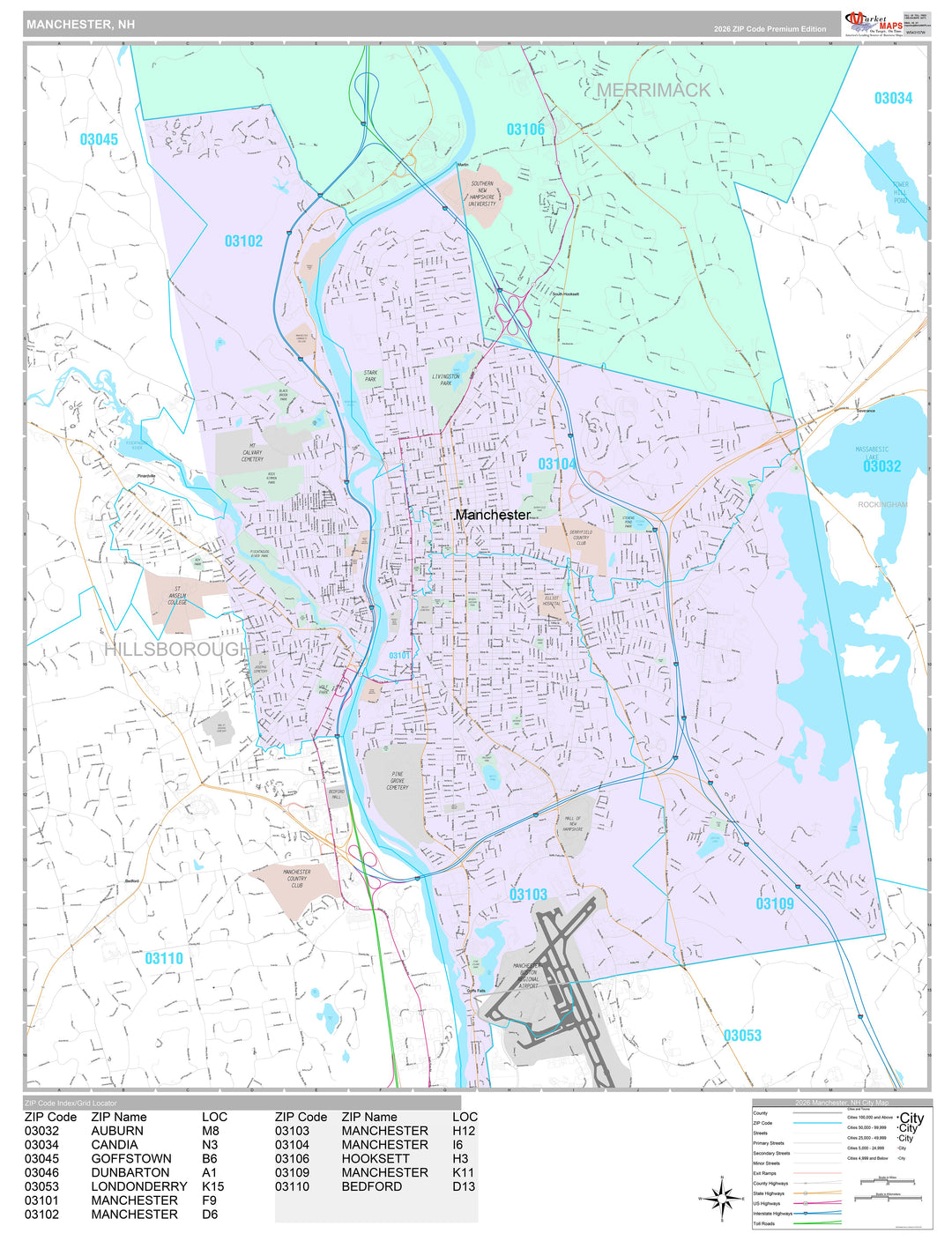 Premium Style Wall Map of Manchester, NH