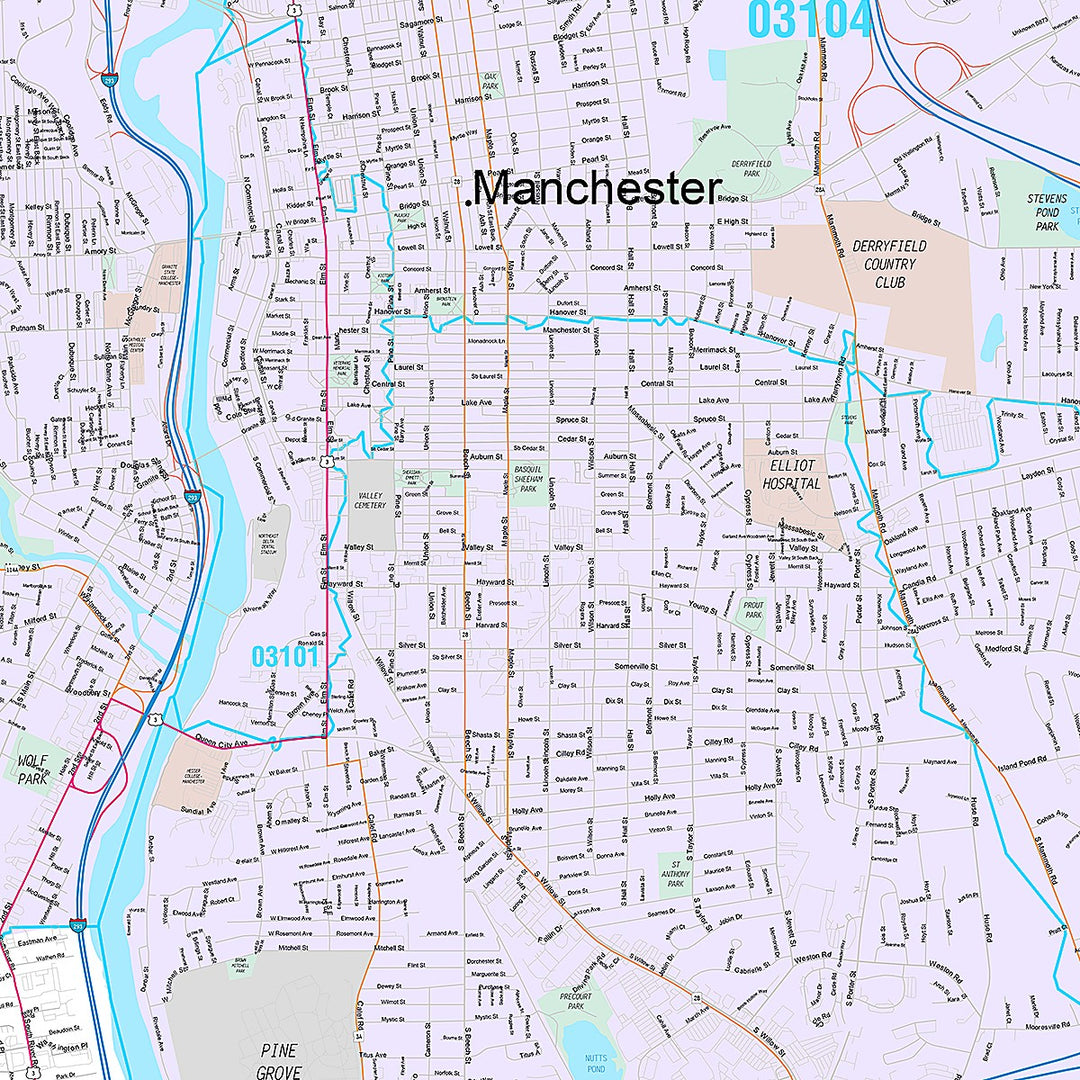 Premium Style Wall Map of Manchester, NH