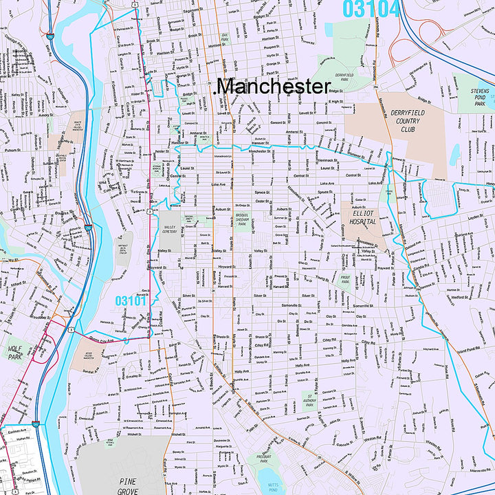 Premium Style Wall Map of Manchester, NH