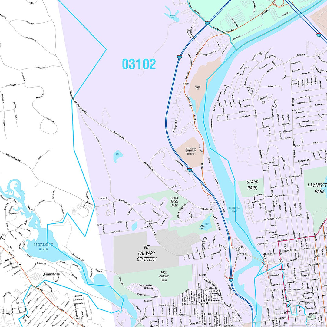 Premium Style Wall Map of Manchester, NH