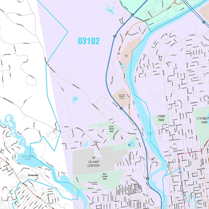 Premium Style Wall Map of Manchester, NH
