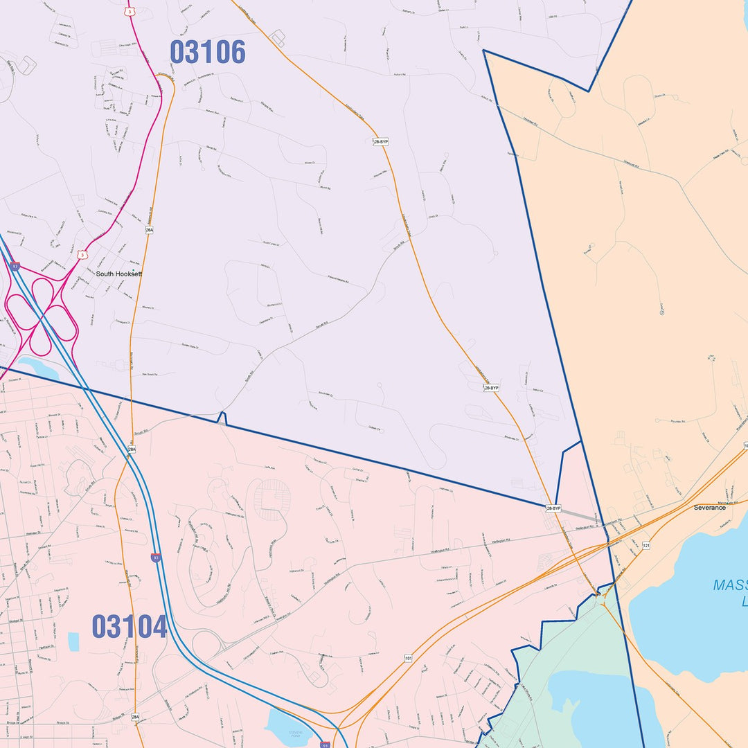 Color Cast Zip Code Style Wall Map of Manchester, NH