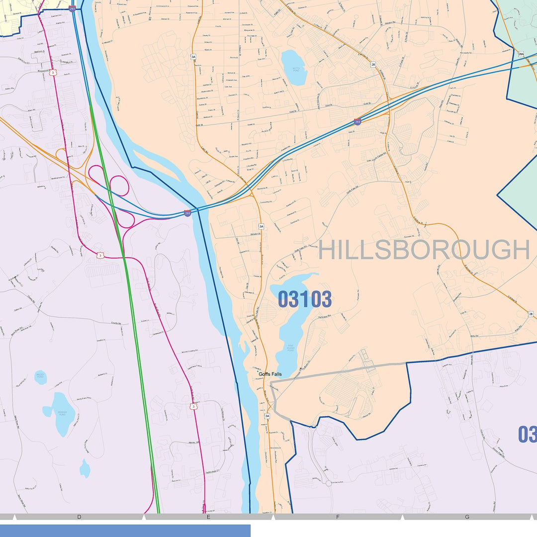 Color Cast Zip Code Style Wall Map of Manchester, NH