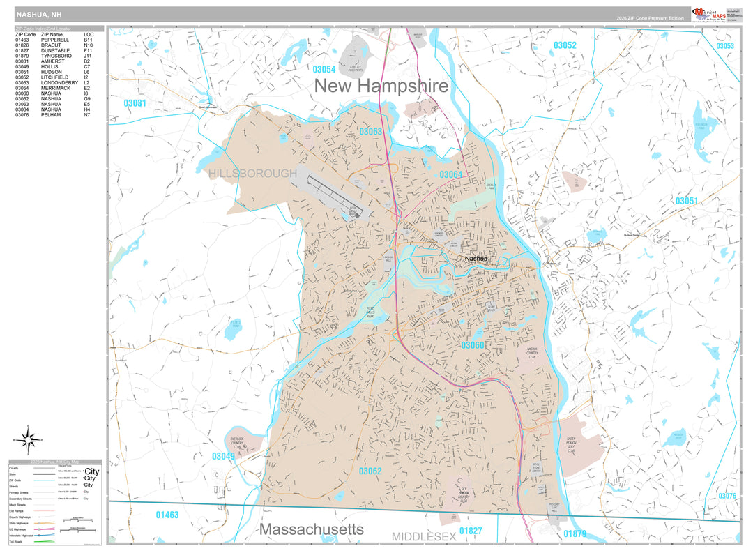 Premium Style Wall Map of Nashua, NH