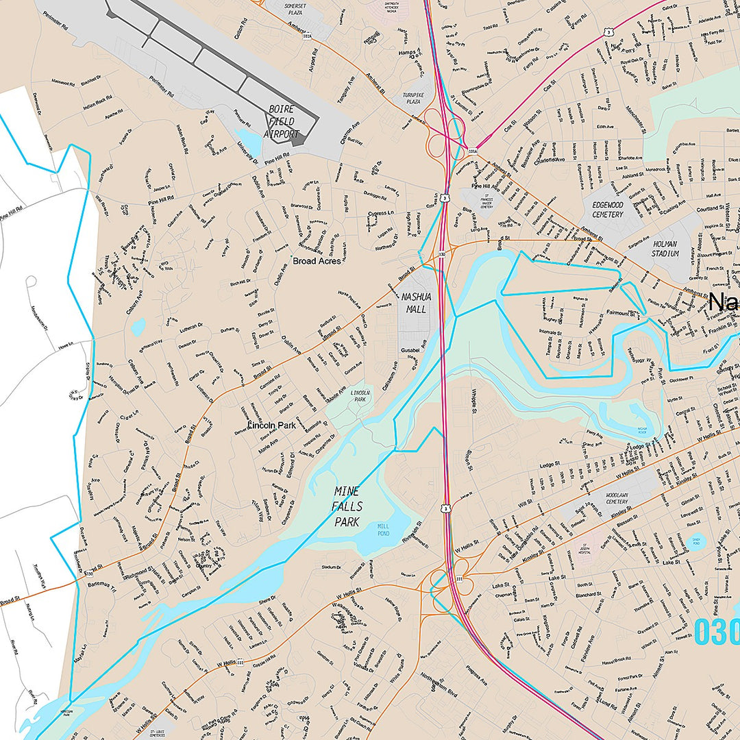 Premium Style Wall Map of Nashua, NH
