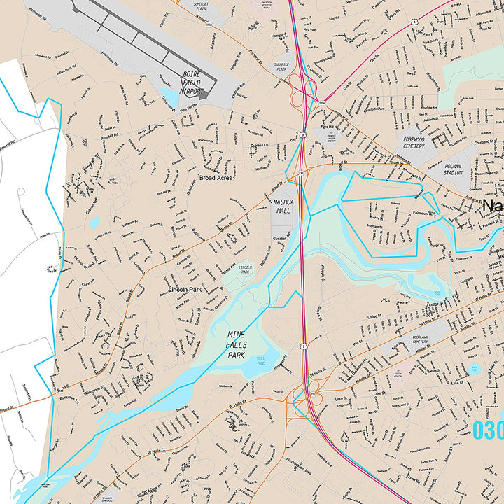 Premium Style Wall Map of Nashua, NH