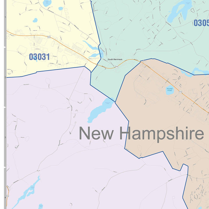 Color Cast Zip Code Style Wall Map of Nashua, NH