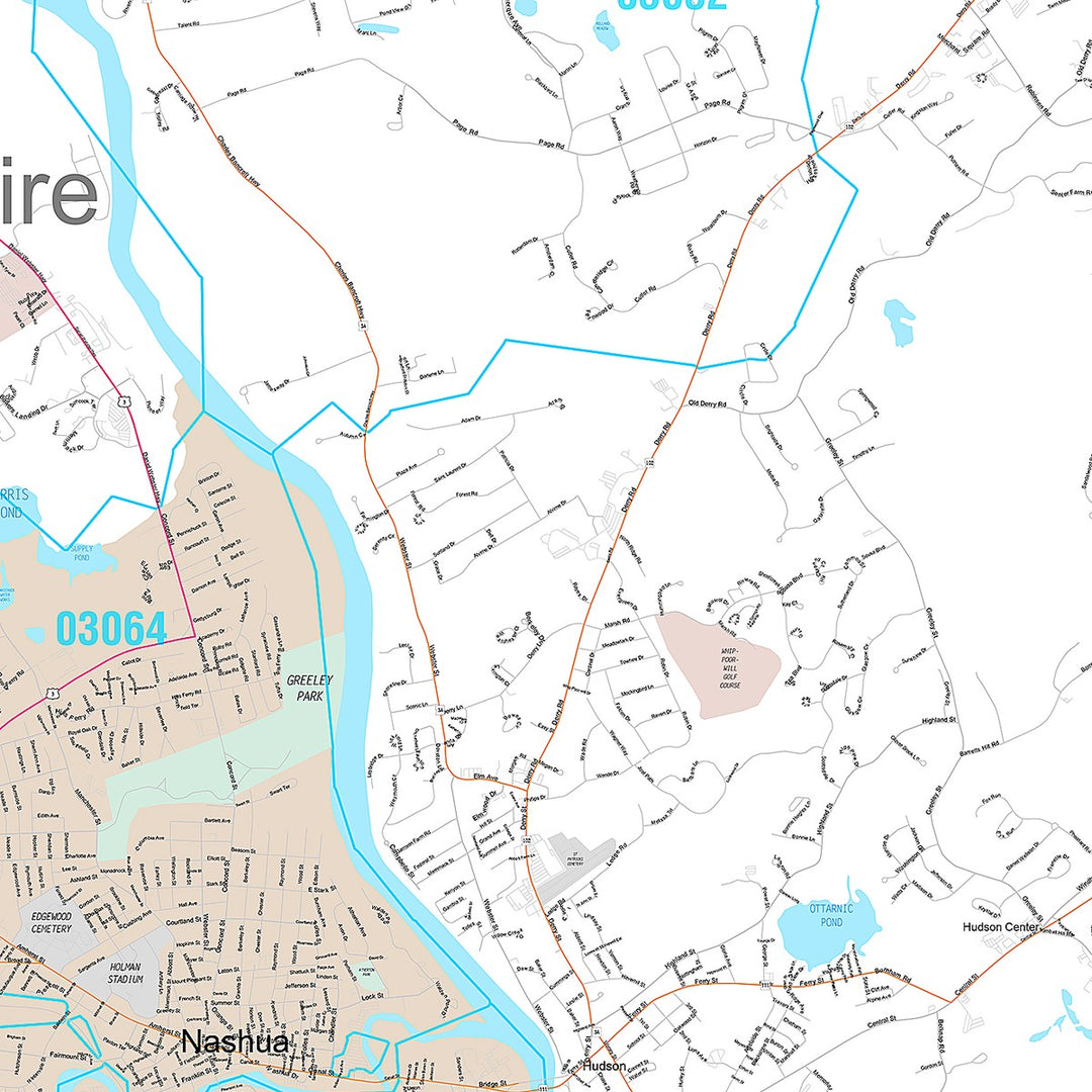 Premium Style Wall Map of Nashua, NH