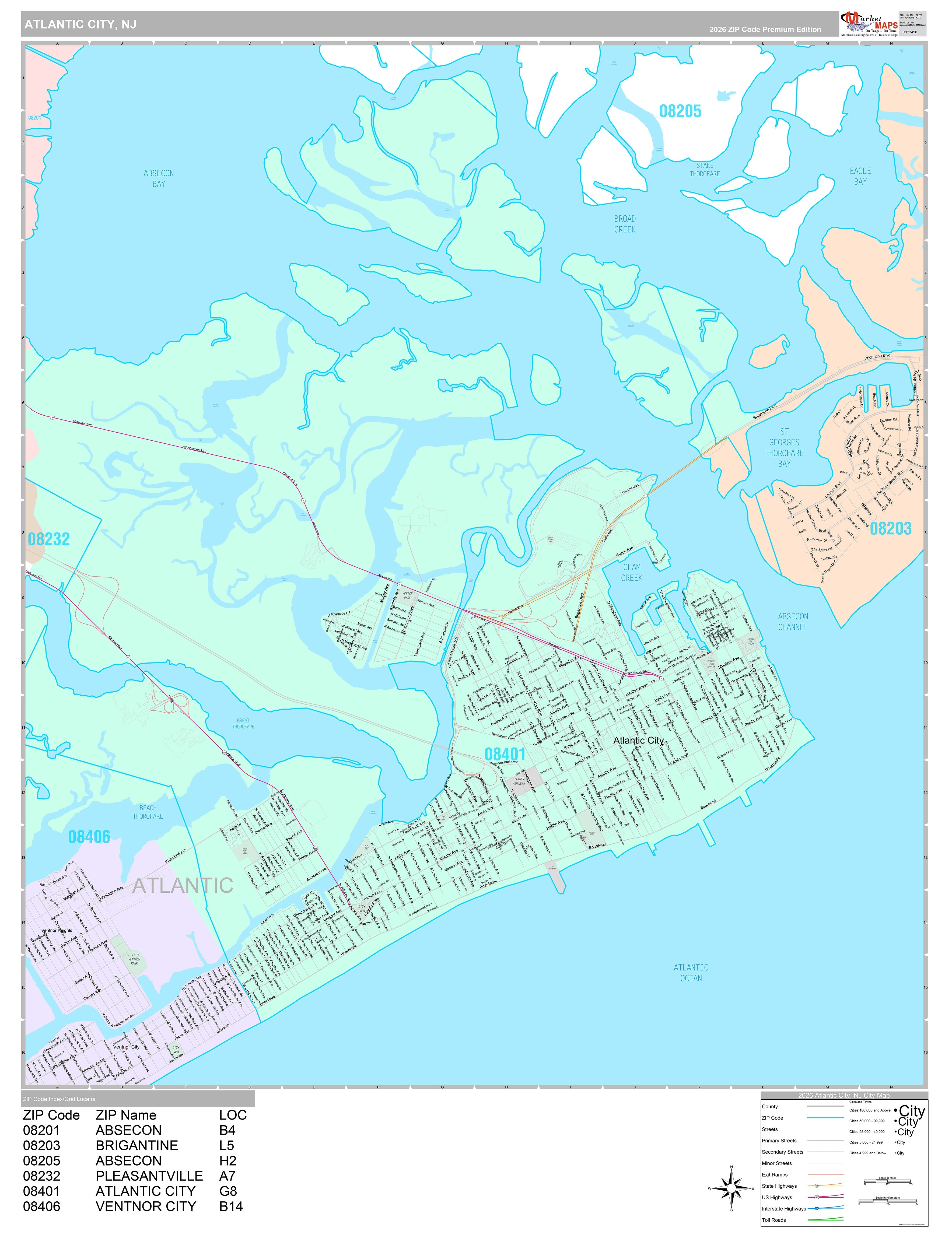 Premium Style Wall Map of Atlantic City, NJ – American Map Store