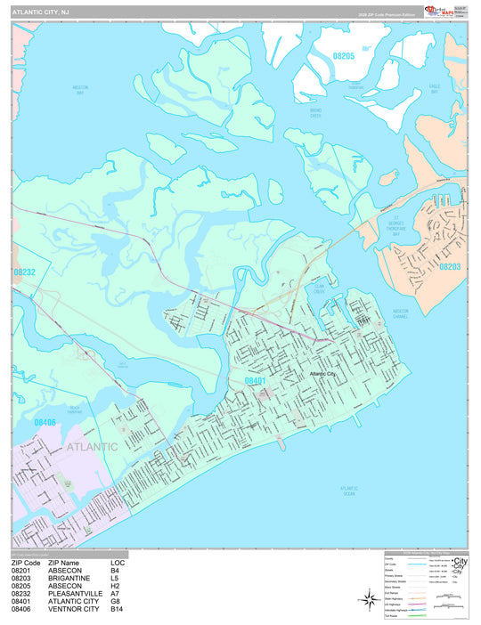 Premium Style Wall Map of Atlantic City, NJ – American Map Store