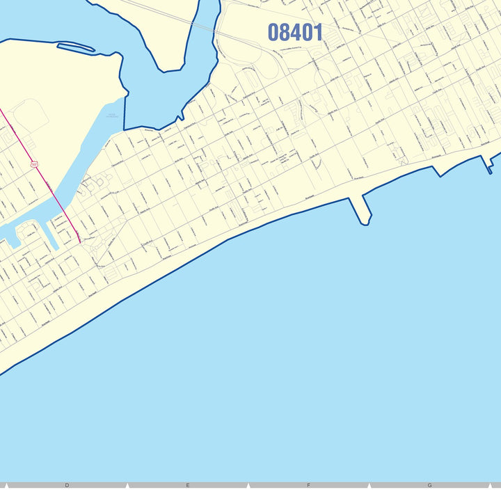 Color Cast Zip Code Style Wall Map of Atlantic City, NJ