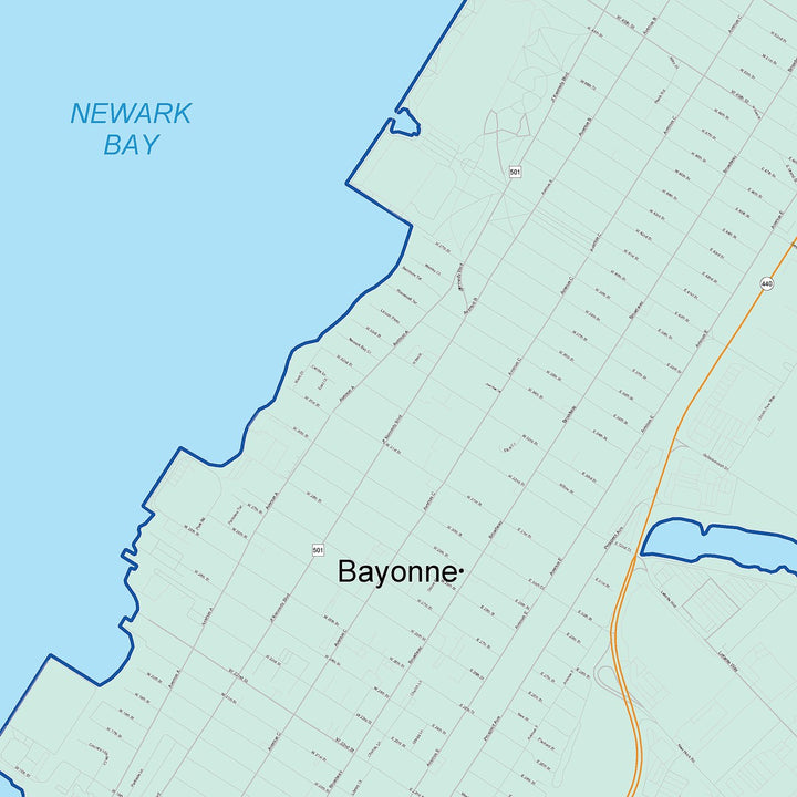 Color Cast Zip Code Style Wall Map of Bayonne, NJ