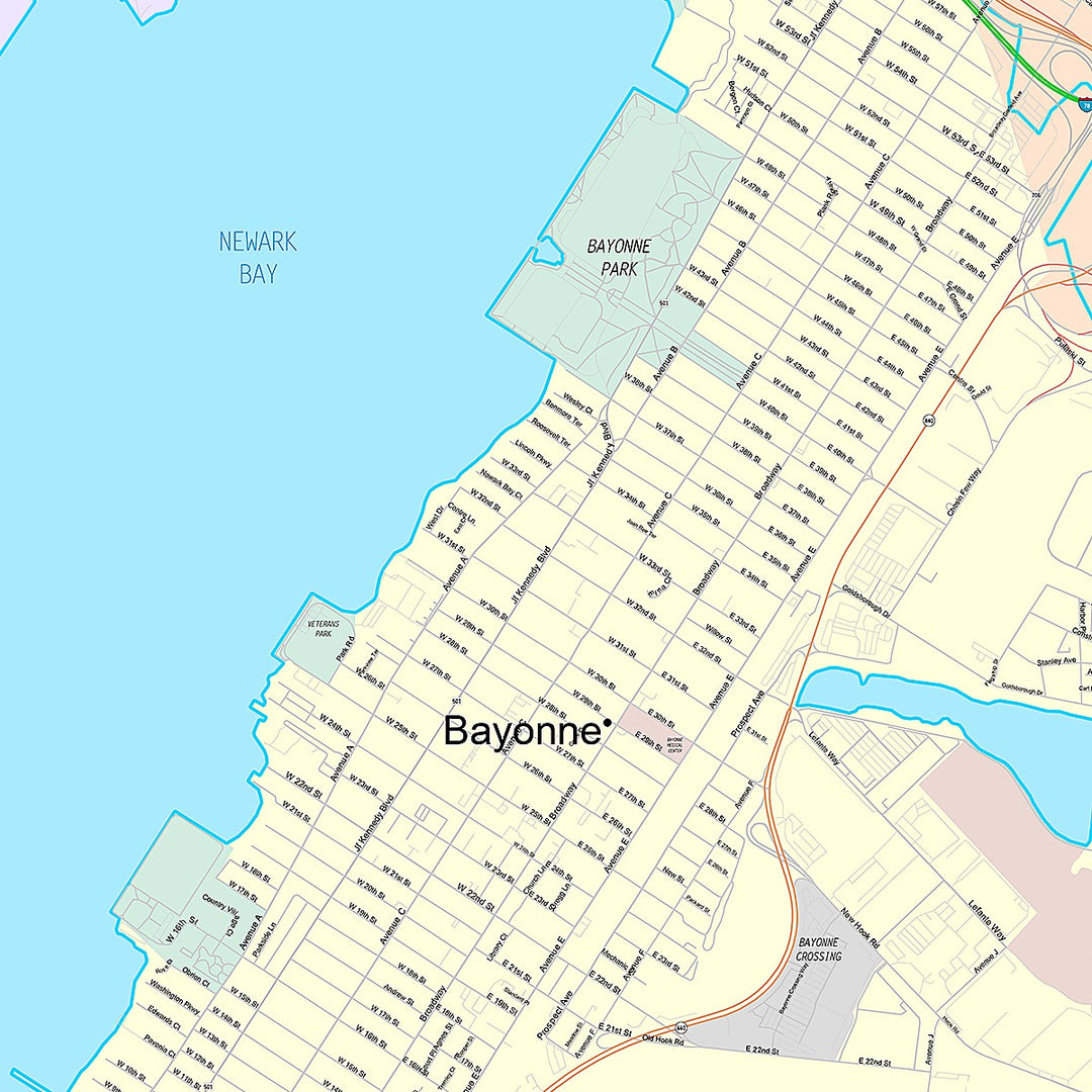Premium Style Wall Map of Bayonne, NJ