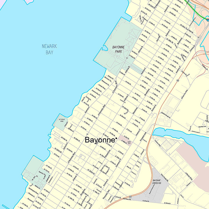 Premium Style Wall Map of Bayonne, NJ