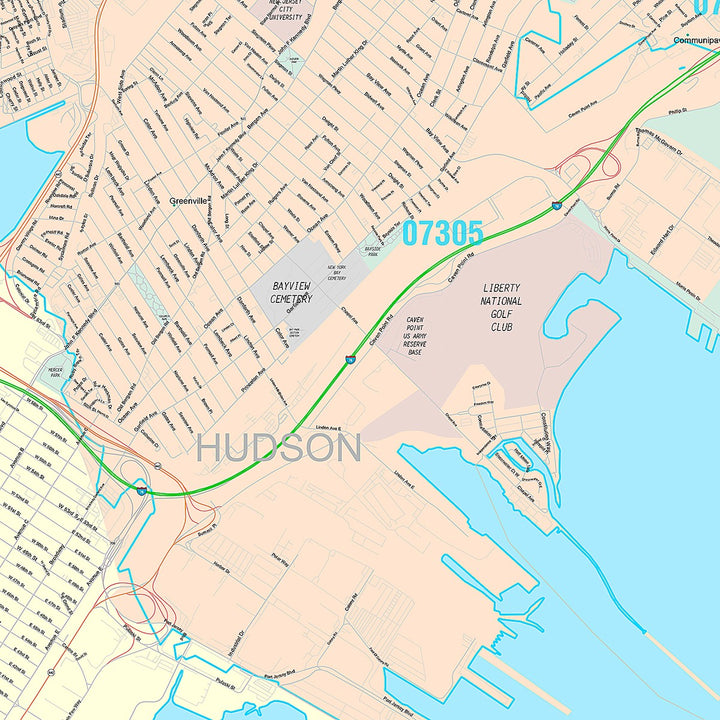 Premium Style Wall Map of Bayonne, NJ