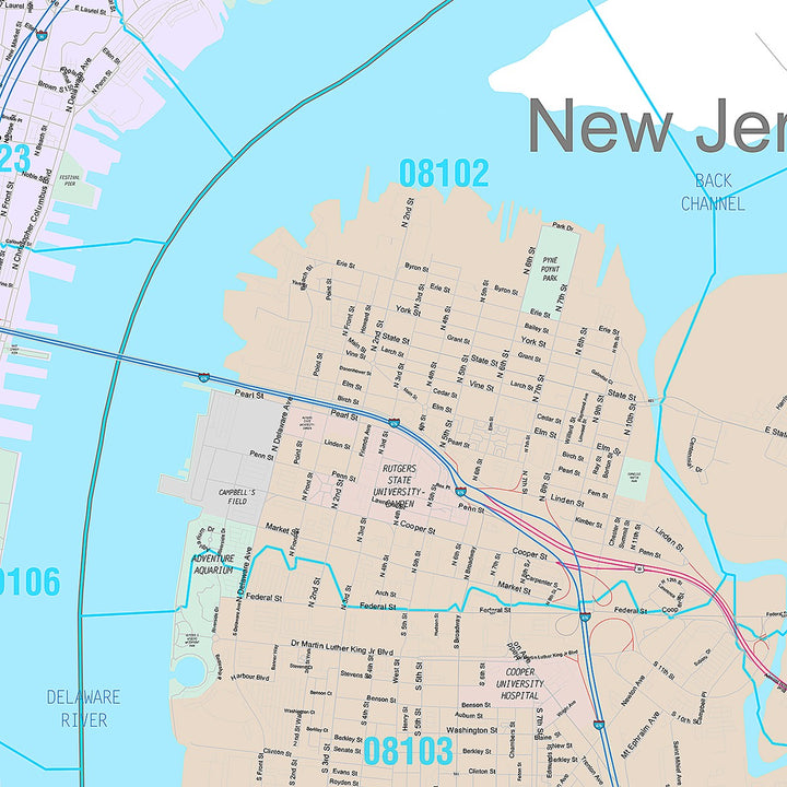 Premium Style Wall Map of Camden, NJ
