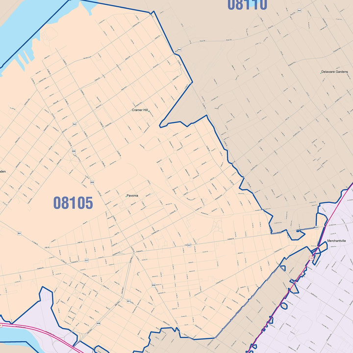 Color Cast Zip Code Style Wall Map of Camden, NJ
