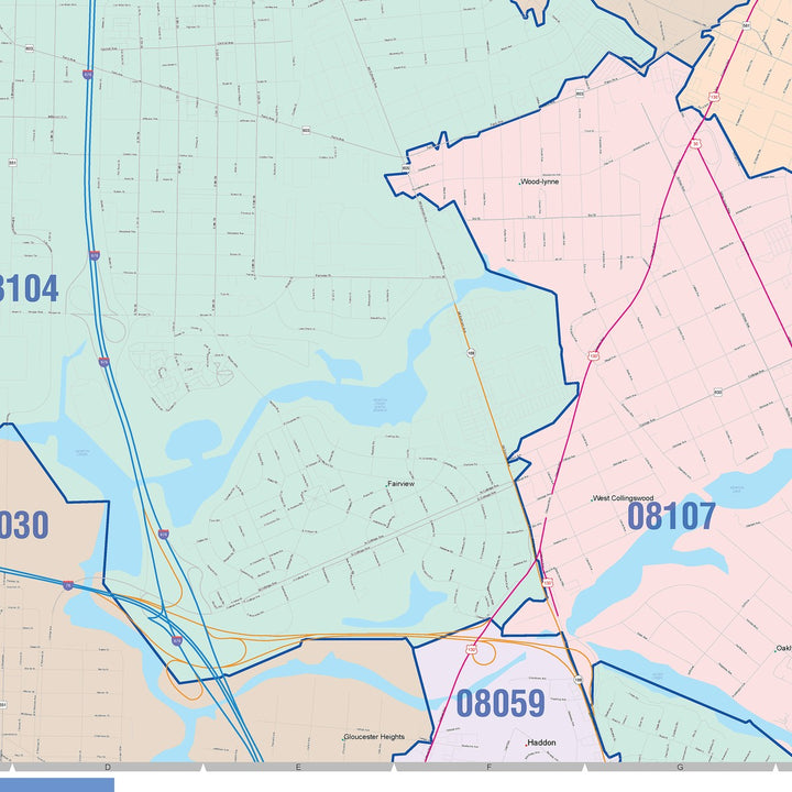 Color Cast Zip Code Style Wall Map of Camden, NJ