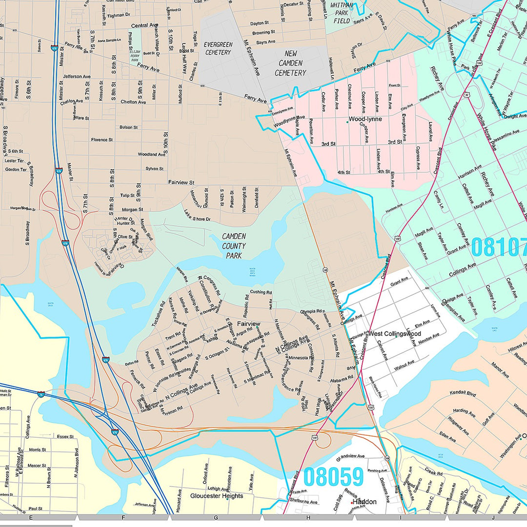 Premium Style Wall Map of Camden, NJ