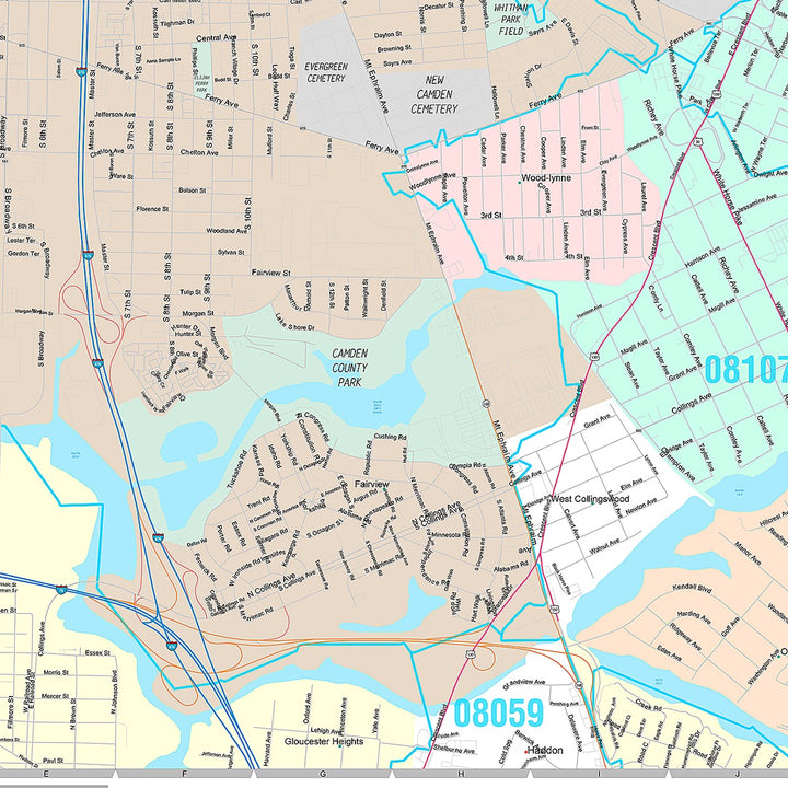 Premium Style Wall Map of Camden, NJ
