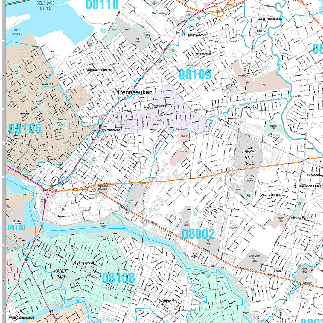 Premium Style Wall Map of Cherry Hill, NJ