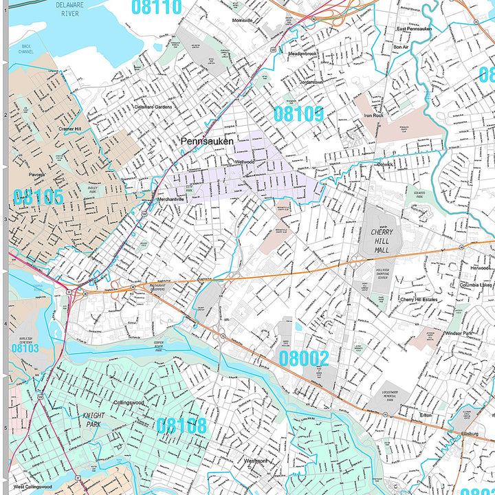 Premium Style Wall Map of Cherry Hill, NJ