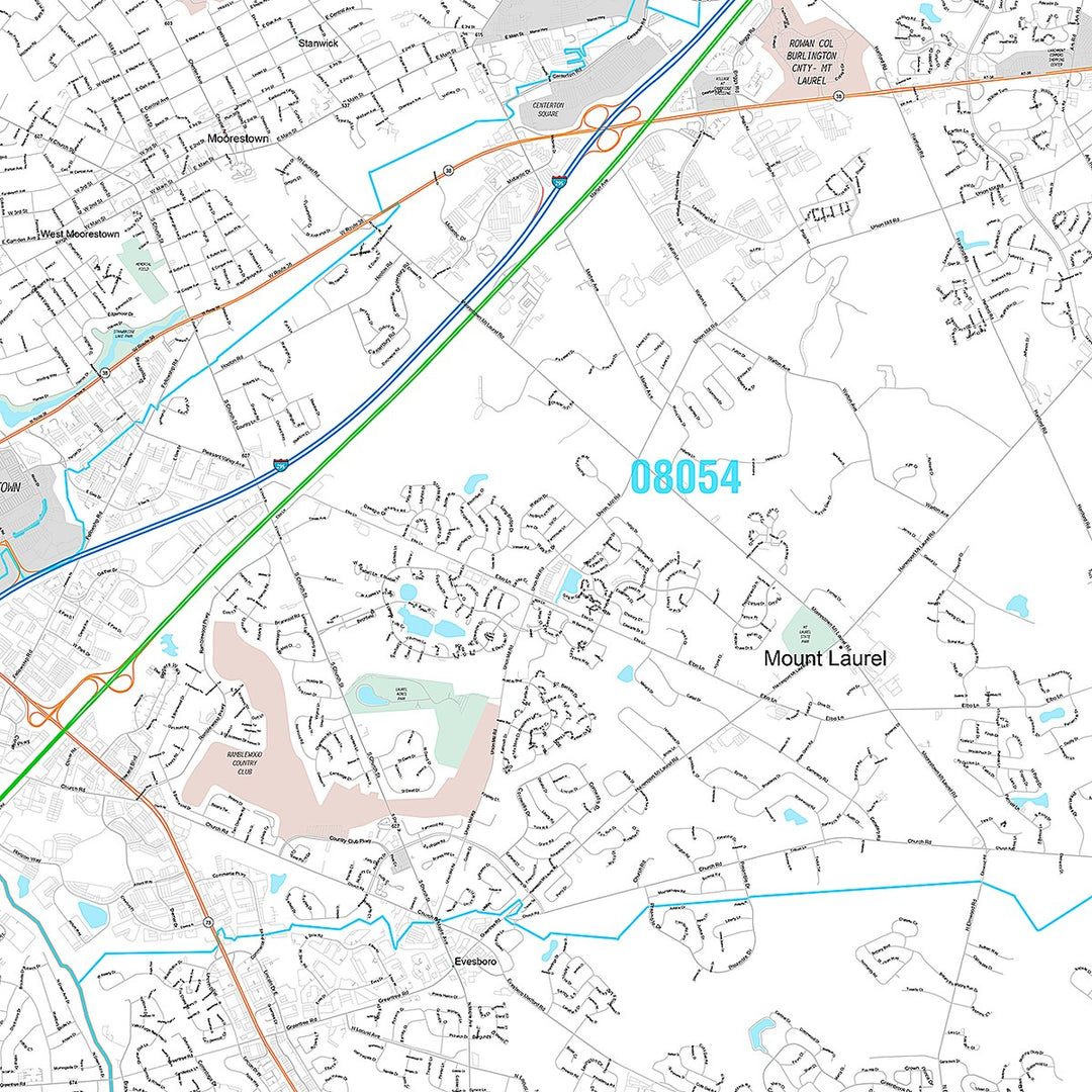 Premium Style Wall Map of Cherry Hill, NJ