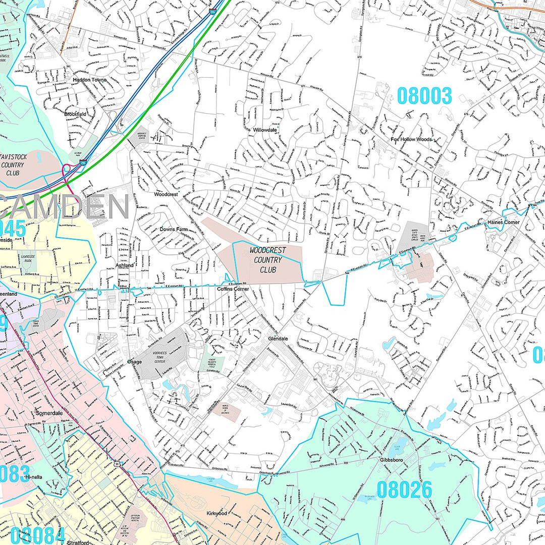 Premium Style Wall Map of Cherry Hill, NJ