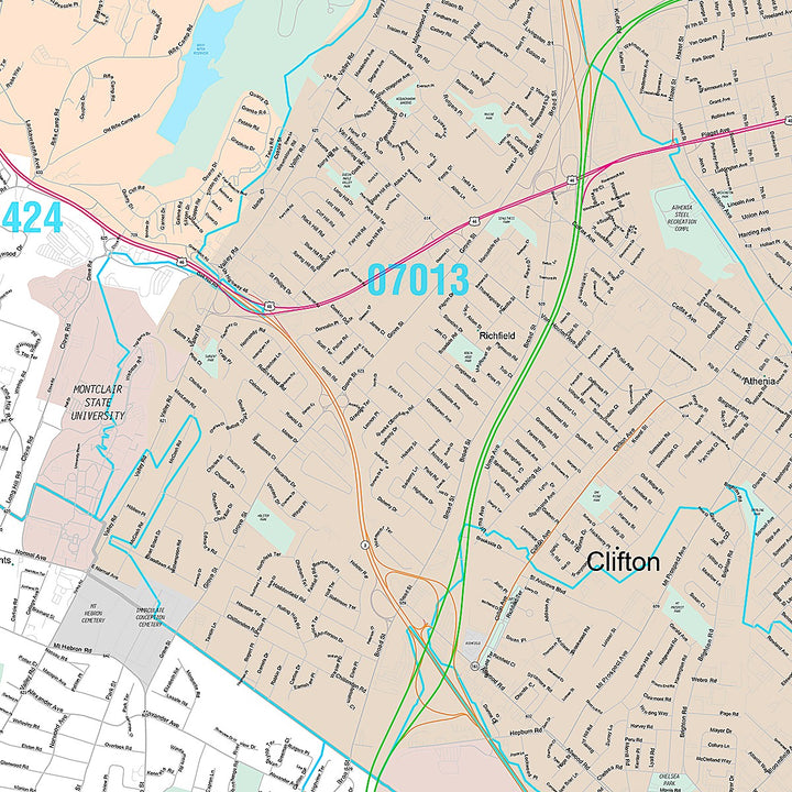 Premium Style Wall Map of Clifton, NJ