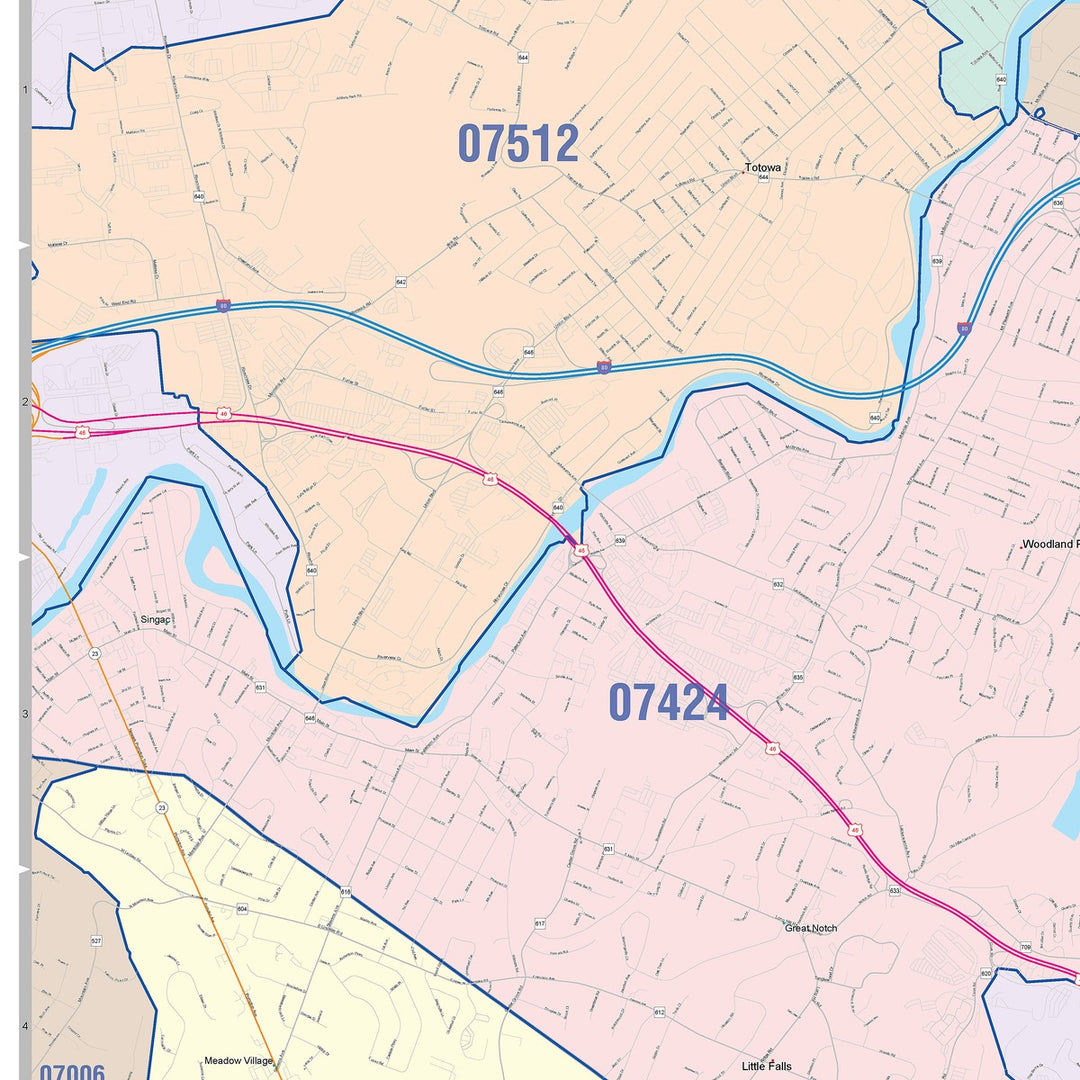 Color Cast Zip Code Style Wall Map of Clifton, NJ