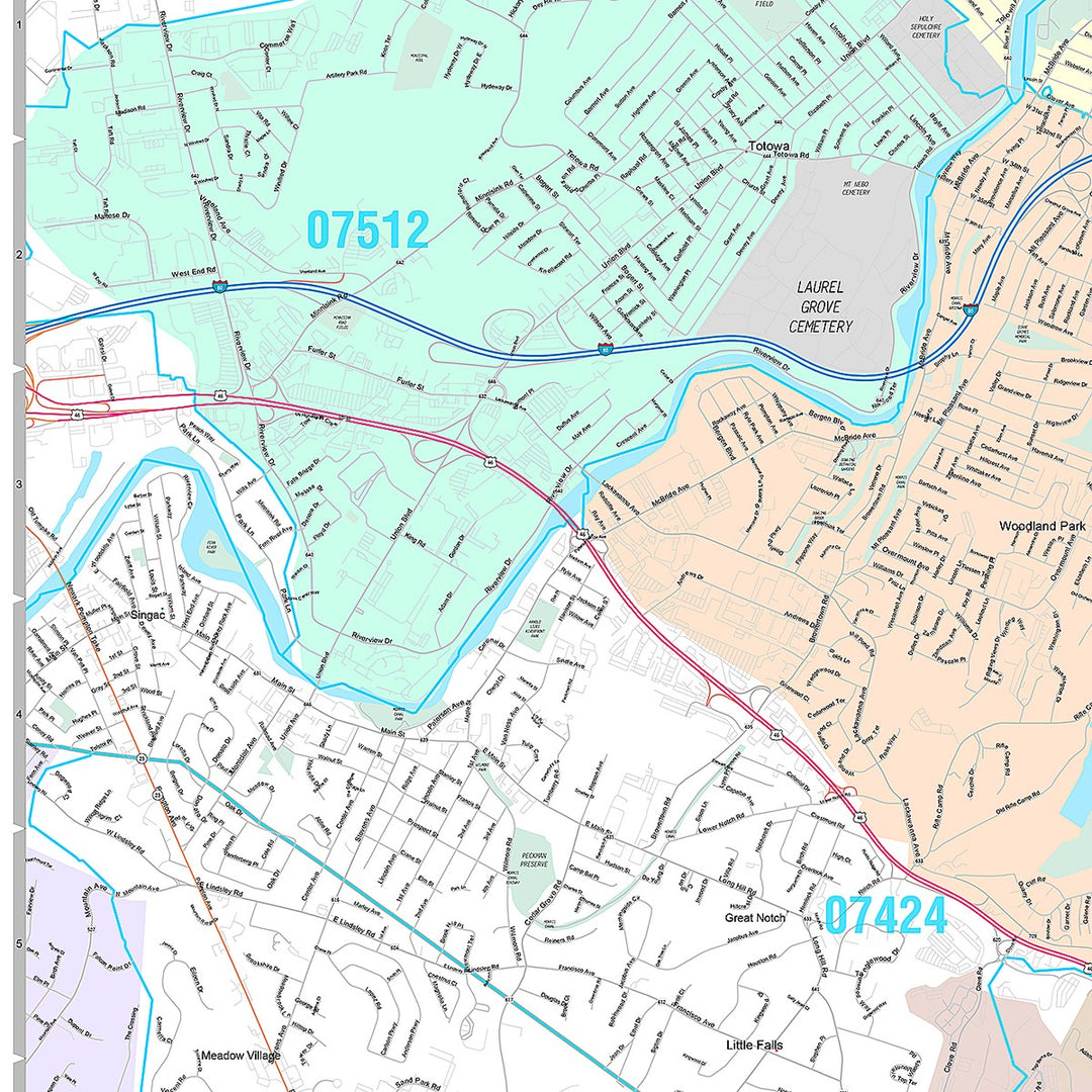 Premium Style Wall Map of Clifton, NJ