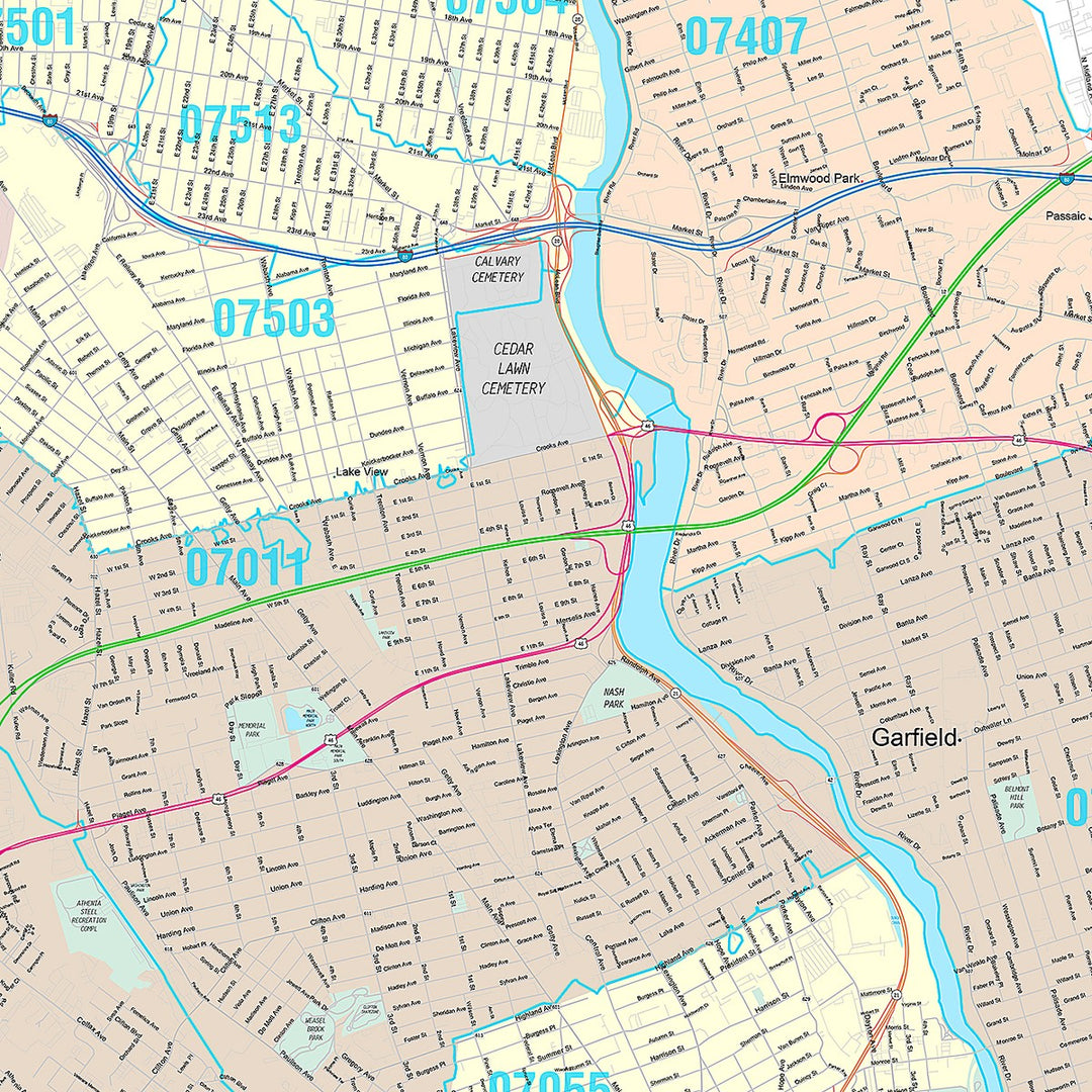 Premium Style Wall Map of Clifton, NJ