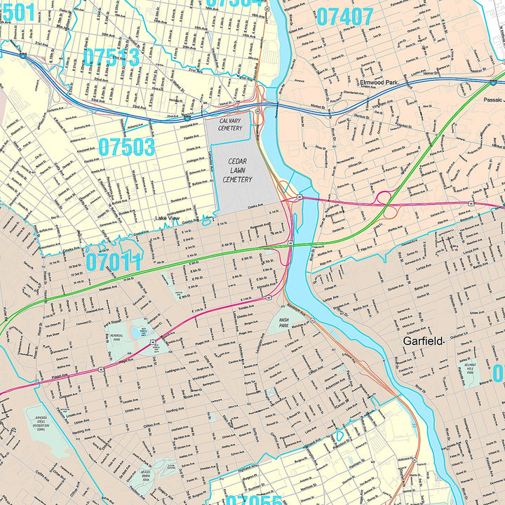 Premium Style Wall Map of Clifton, NJ