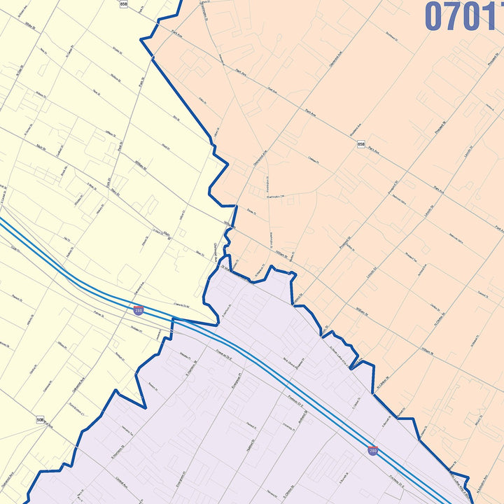 Color Cast Zip Code Style Wall Map of East Orange, NJ