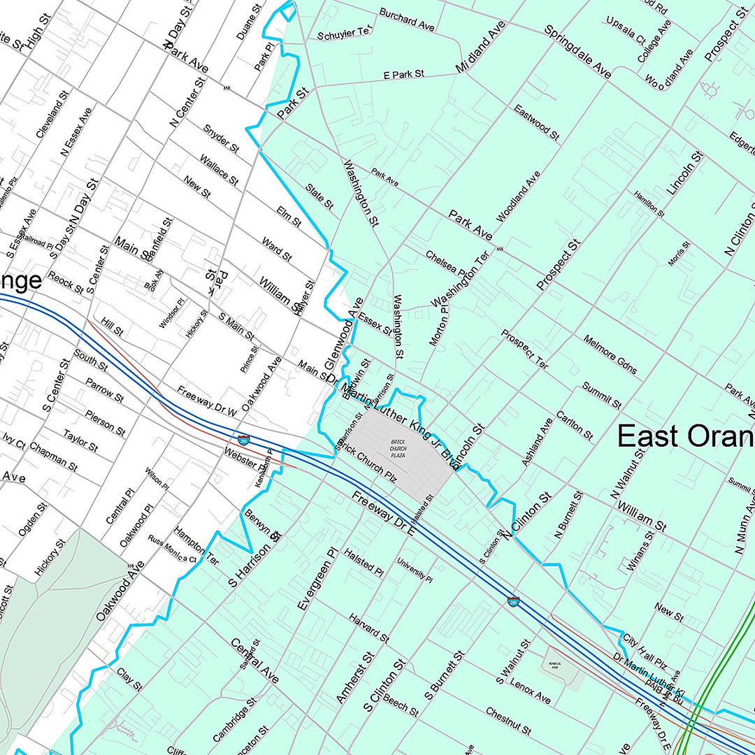 Premium Style Wall Map of East Orange, NJ
