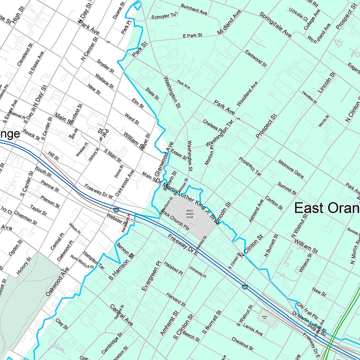 Premium Style Wall Map of East Orange, NJ