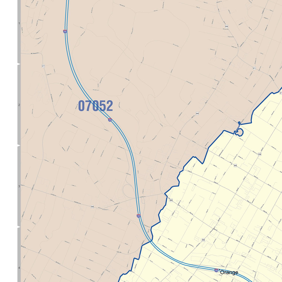 Color Cast Zip Code Style Wall Map of East Orange, NJ